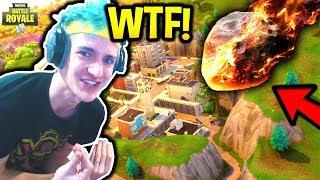 ninja reacts to meteor destroying tilted towers new city carnage crater - meteor fortnite tilted towers